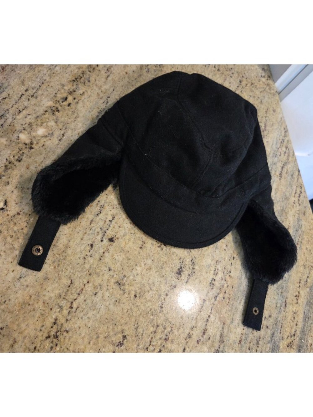 Route 66 Winter Faux Fur Mad Bomber Hat Beanie Size L/XL Wool Blend Black Strap